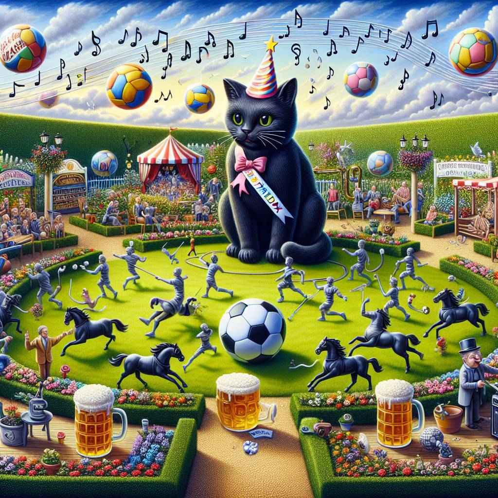 2) Birthday AI Generated Card - Black cat, Soccer , Horse racing , Beer, Gardening , and Music  (98b9d)