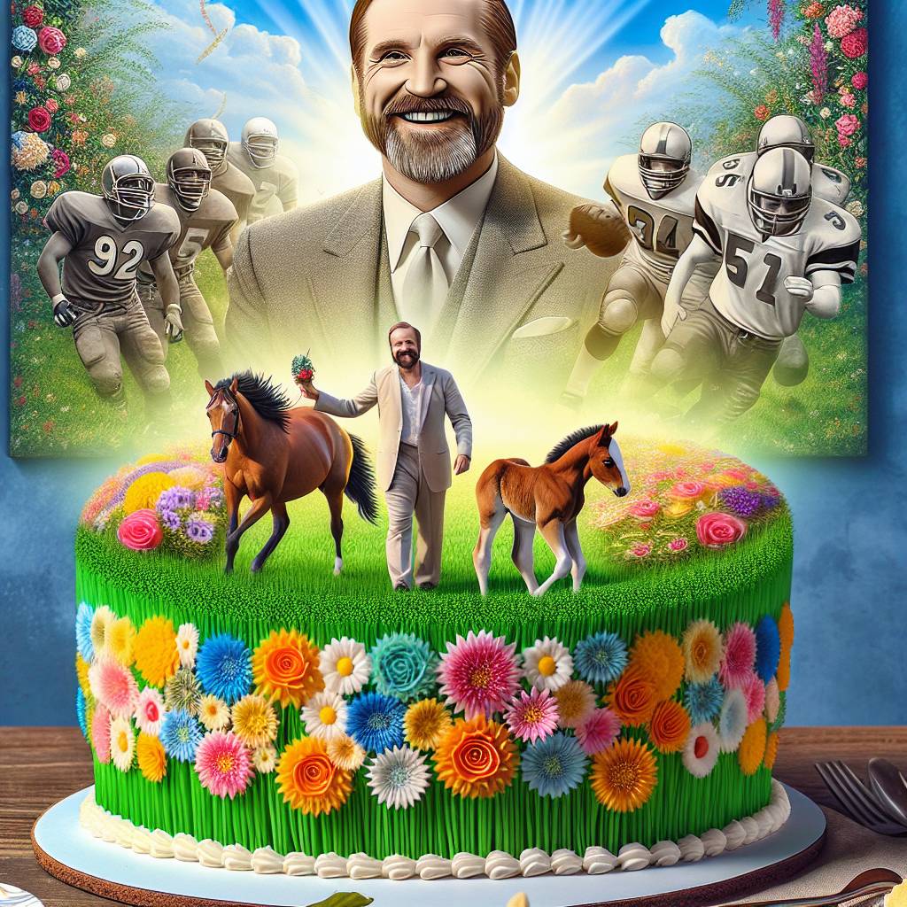 1) Birthday AI Generated Card - Tom Jones, George Best, Horse and foal, Flowers, and Nice day (5fbff)