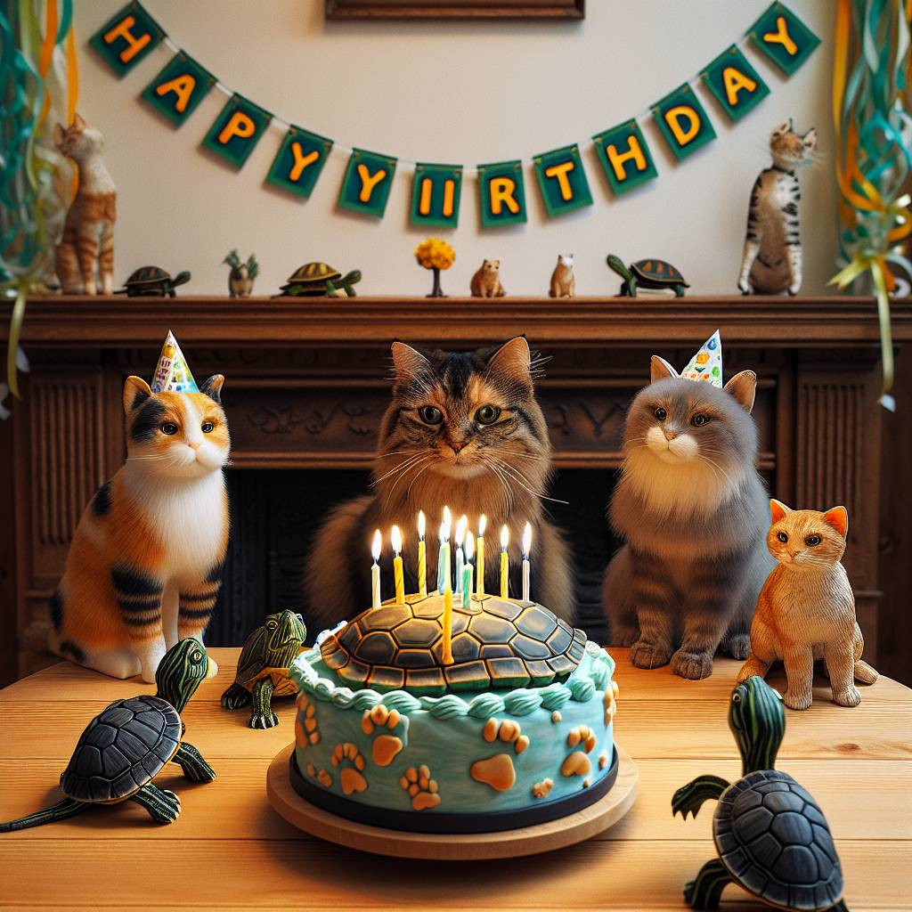 2) Birthday AI Generated Card - 4 cats , and Turtles  (9d267)