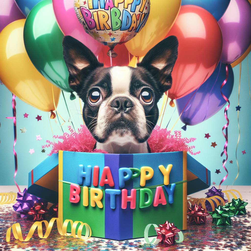 4) Birthday AI Generated Card - Boston Terrier   (d3de7)