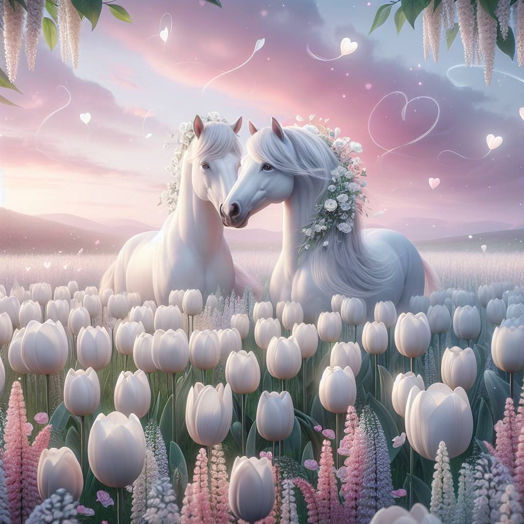 1) Valentines-day AI Generated Card - White tulips , and Horses  (8a79f)