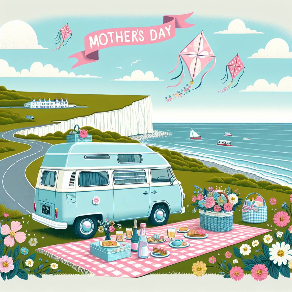2) Mothers-day AI Generated Card - Campervan, and English seaside (0e5eb)