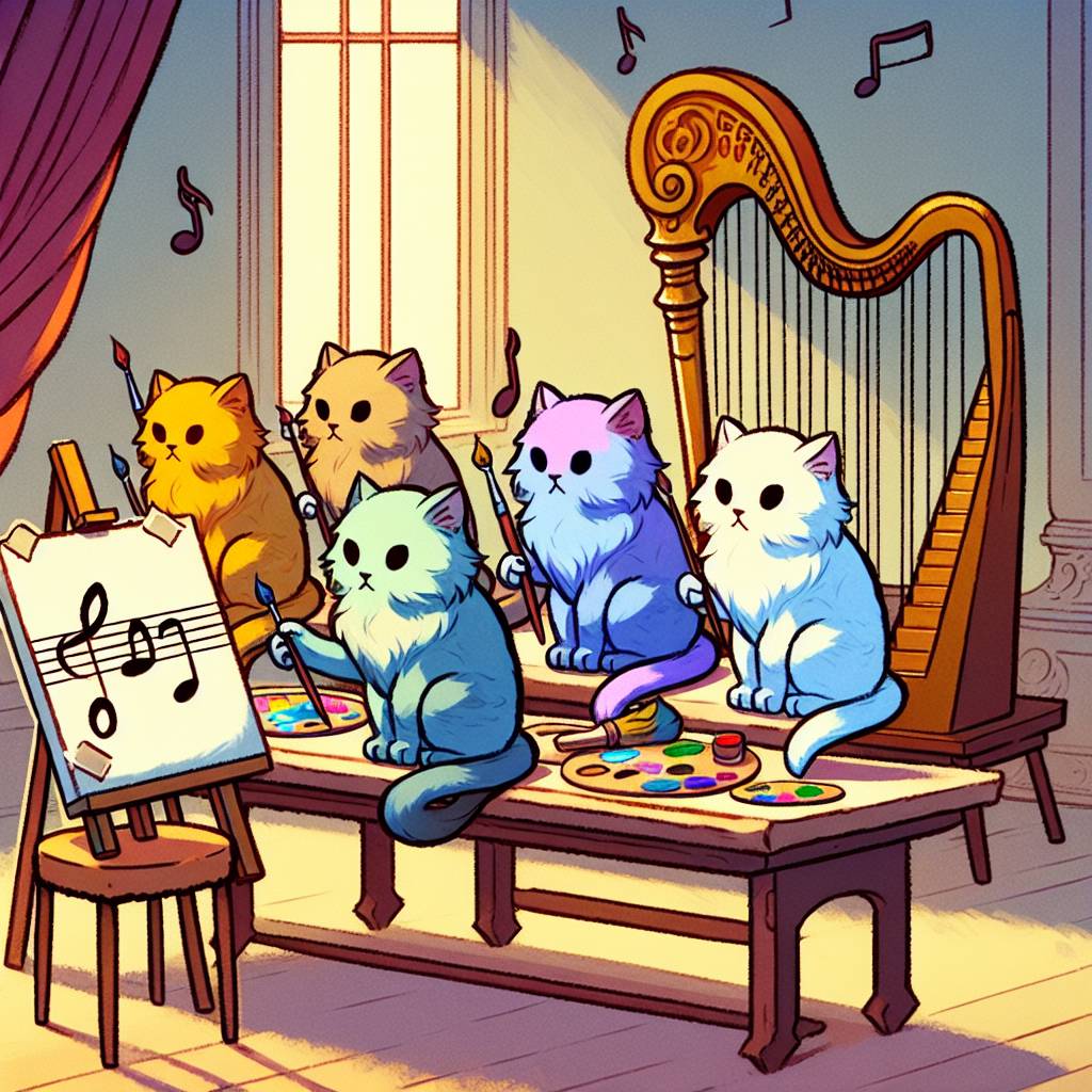 1) Birthday AI Generated Card - Cats, Painting, and Hurdy gurdy (c81df)