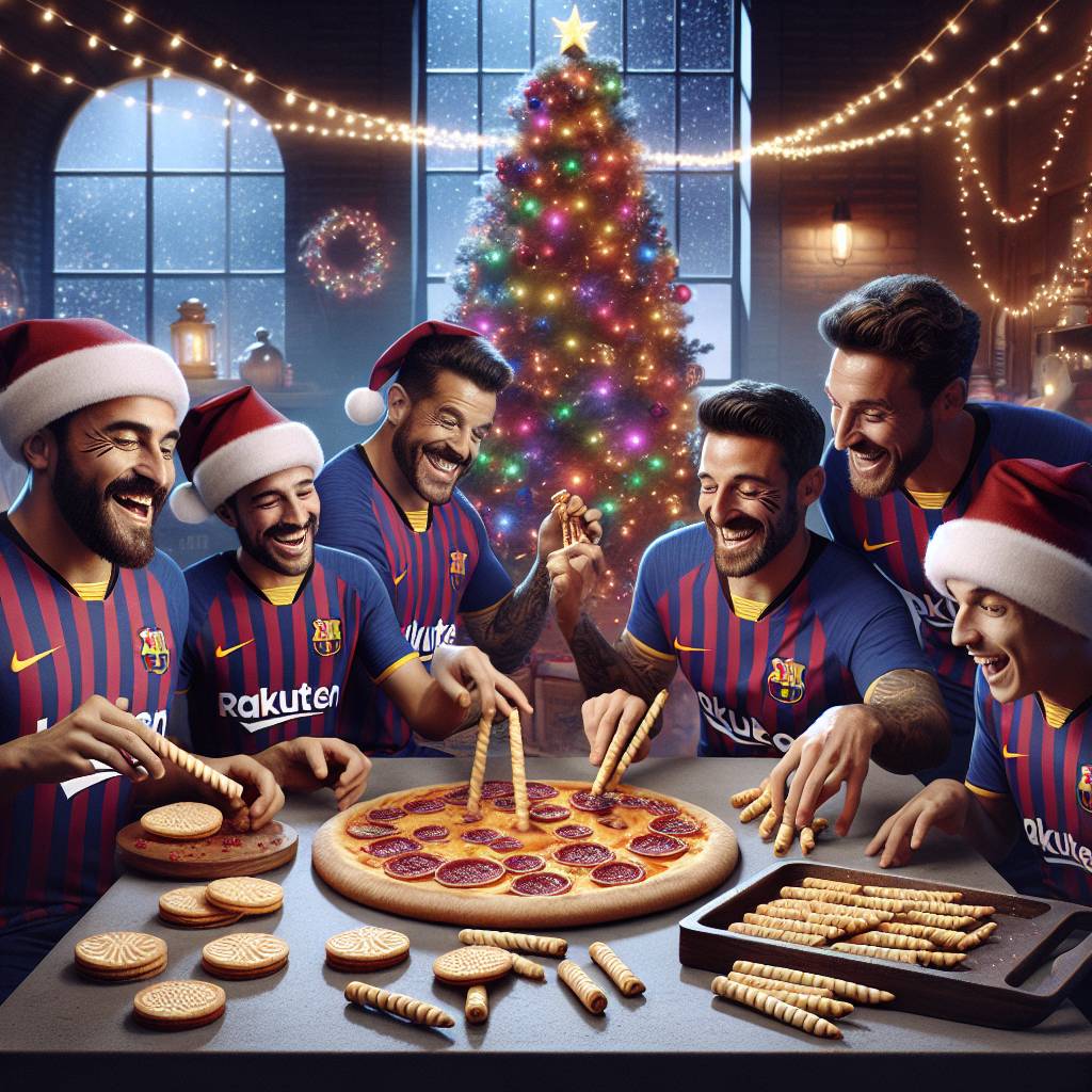 4) Christmas AI Generated Card - Pizza, FC Barcelona, and Pirulines (0f084)