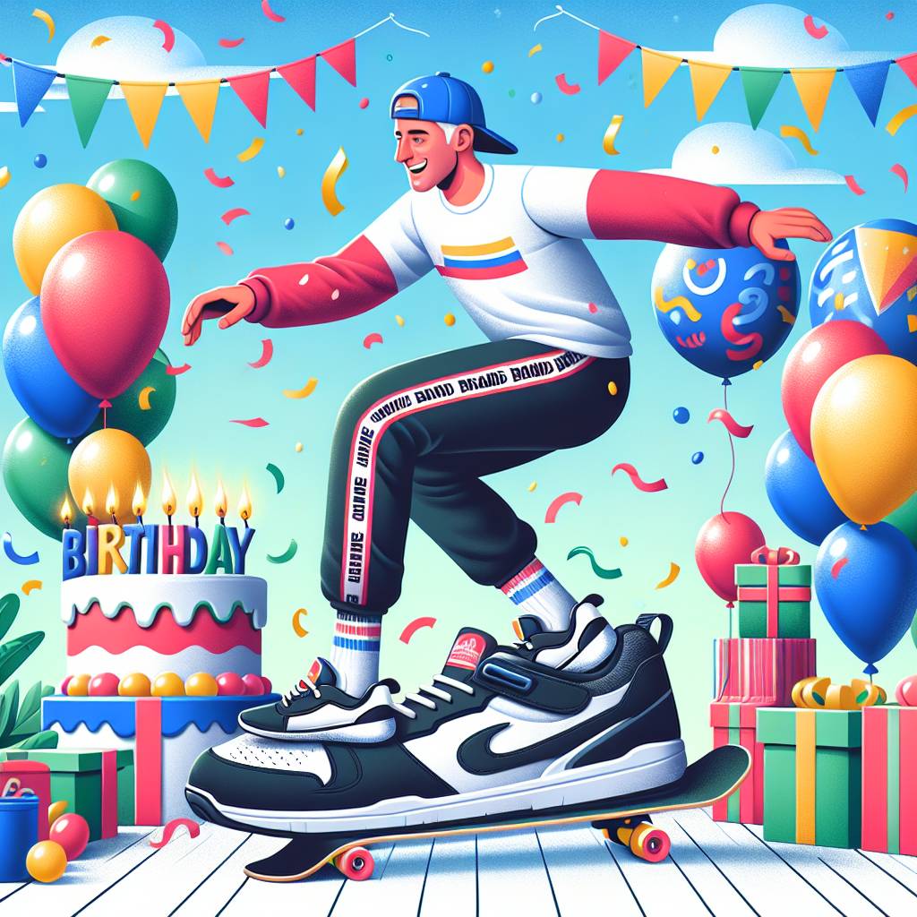 1) Birthday AI Generated Card - Skateboard, Vans shoes, and Adidas pants