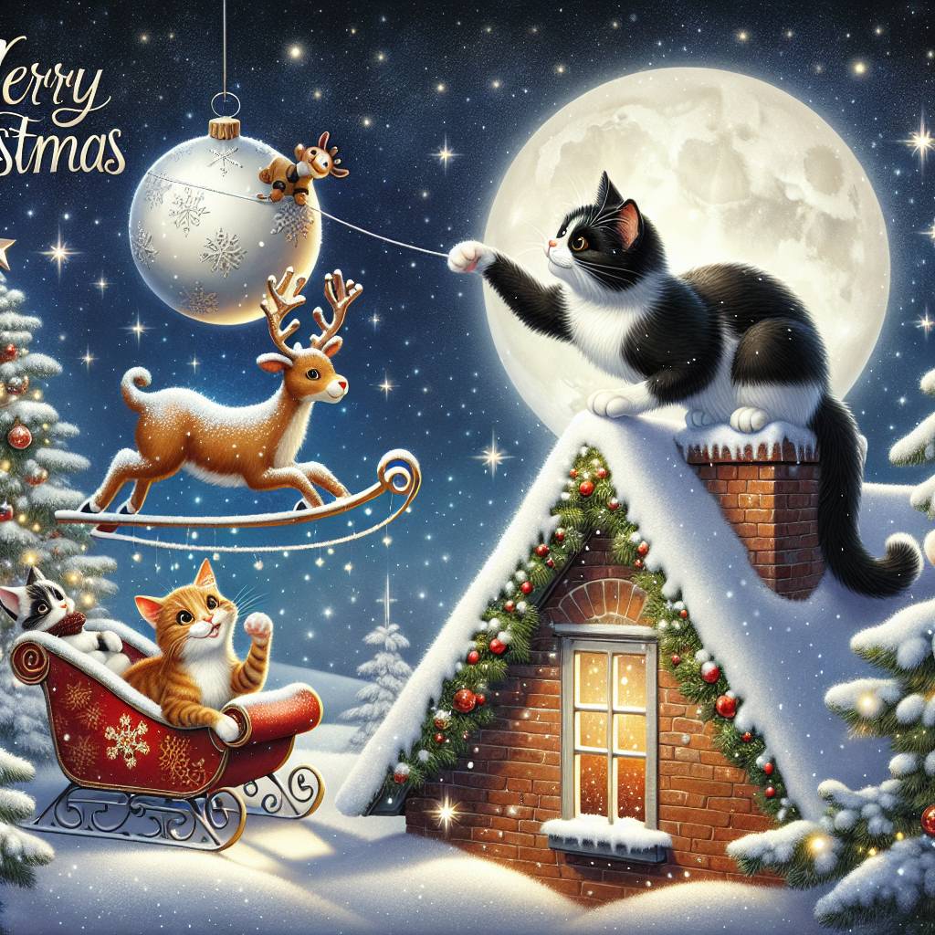 4) Christmas AI Generated Card - Bkack and white cat and a ginger and black cat (ded50)