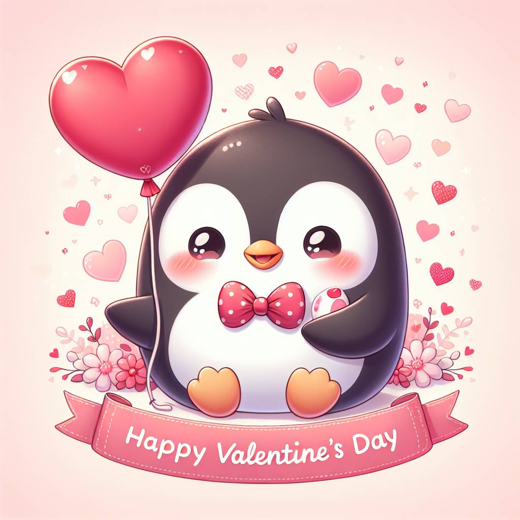 2) Valentines-day AI Generated Card - Penguin valentines day cute cartoon (69fe8)