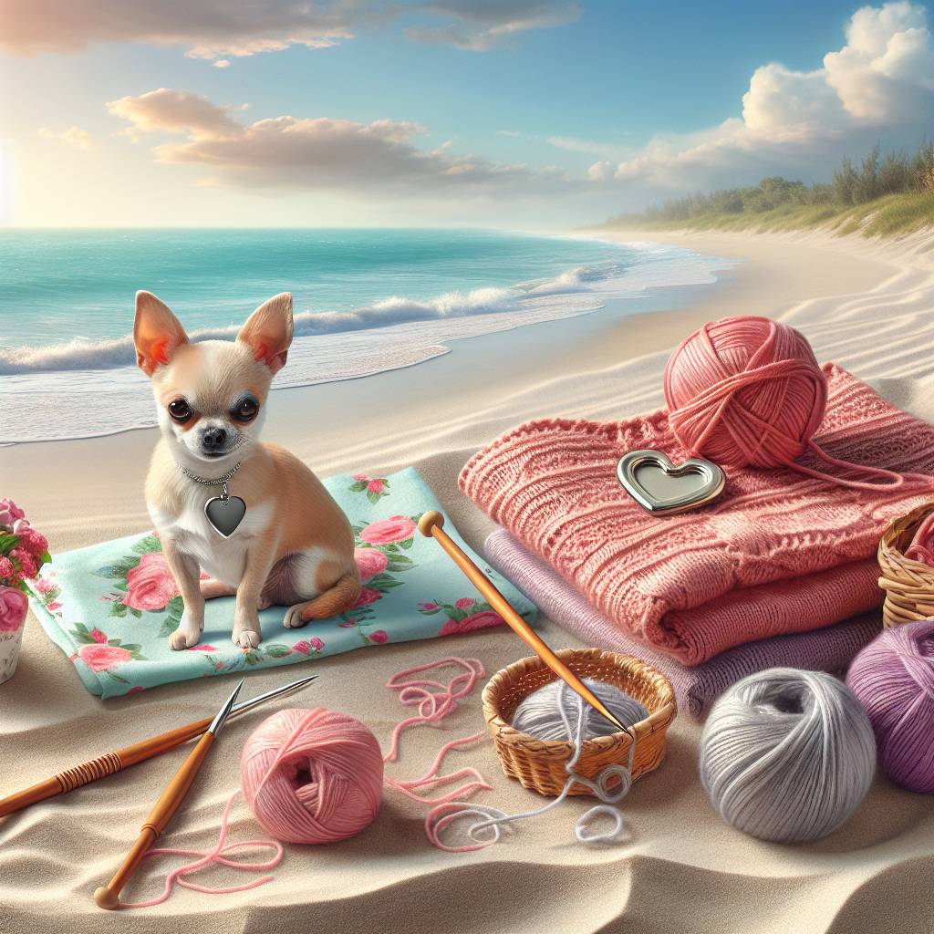 2) Mothers-day AI Generated Card - Chihuahua , Beach, and Knitting (f3b98)