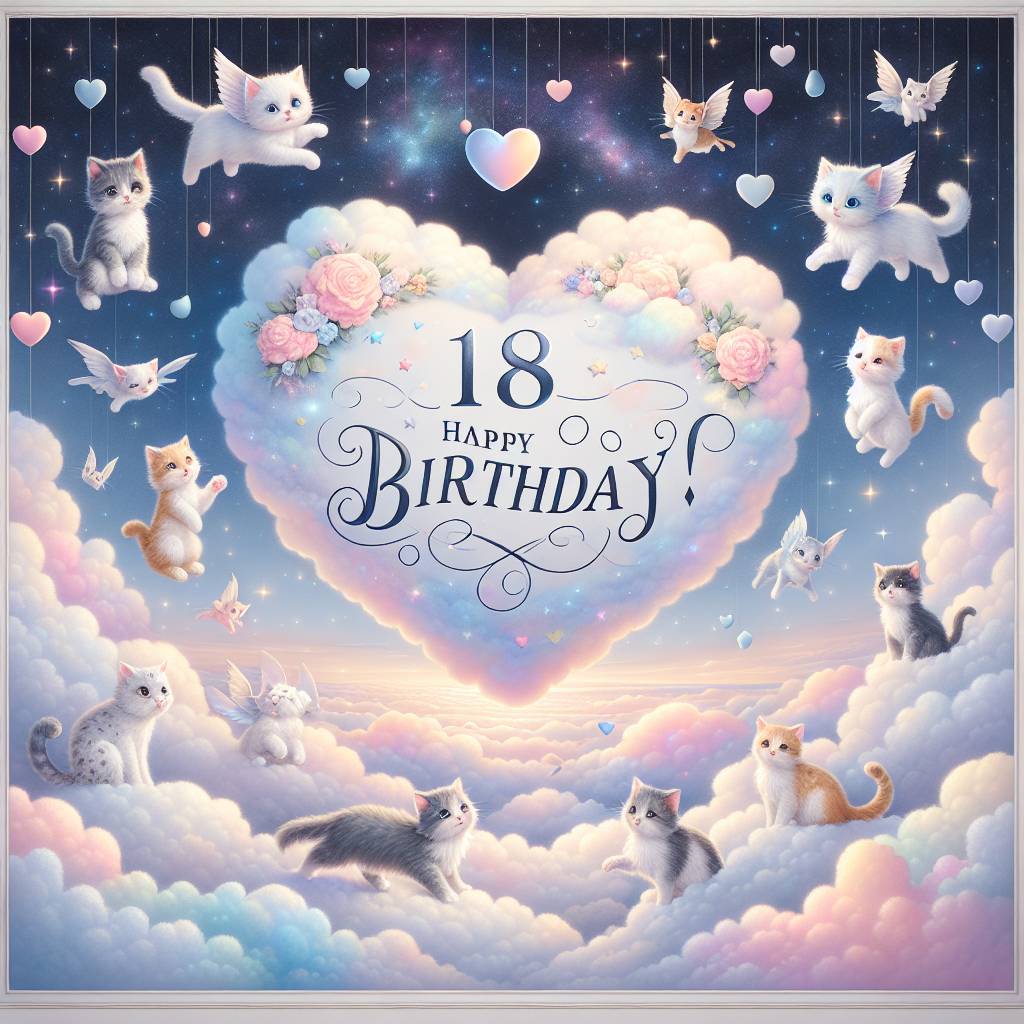 4) Birthday AI Generated Card - Cats, and Clouds (f0dc3)