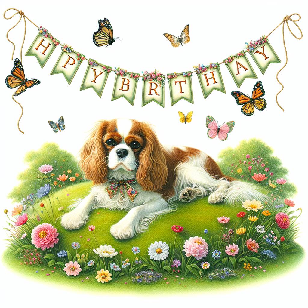 4) Birthday AI Generated Card - Cavalier King Charles Spaniel   (b872f)