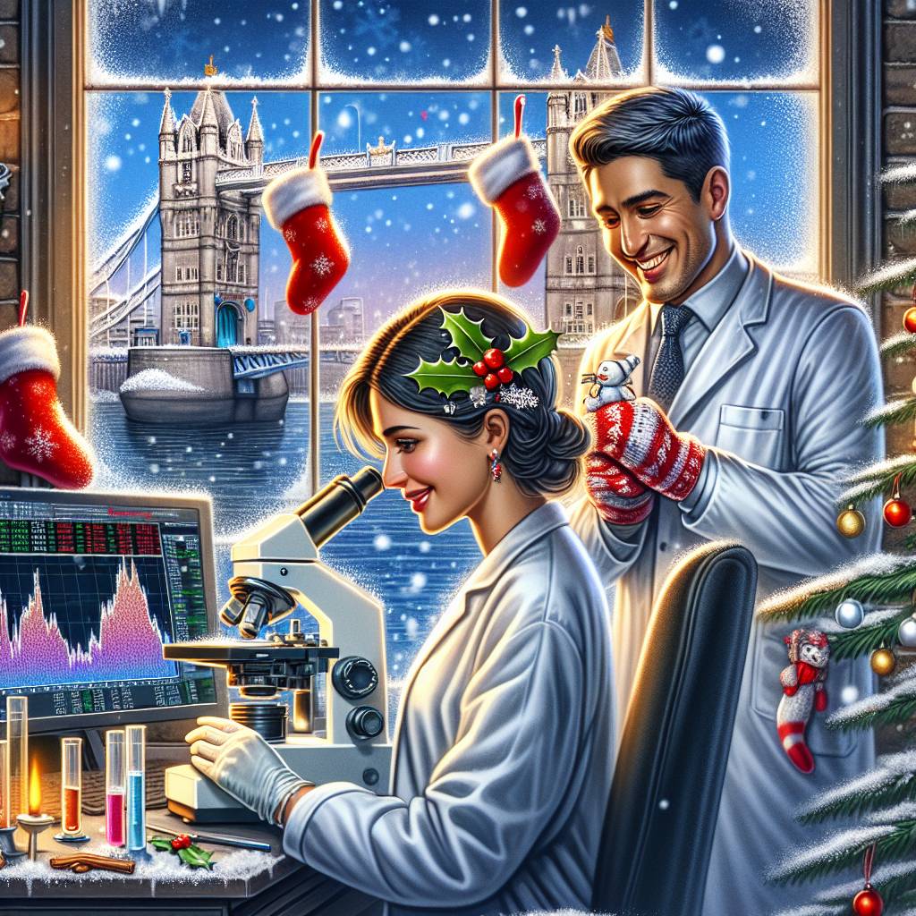 4) Christmas AI Generated Card - Female scientist, Male forex trader, and London (5d963)