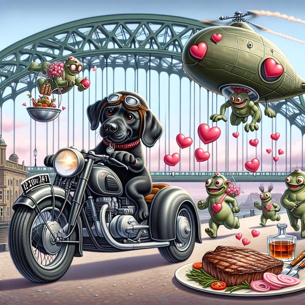 1) Valentines-day AI Generated Card - Black Labrador , Motorbike , Chinook, Whiskey, Star Wars , Aliens, Tyne bridge, and Steak (a2b50)