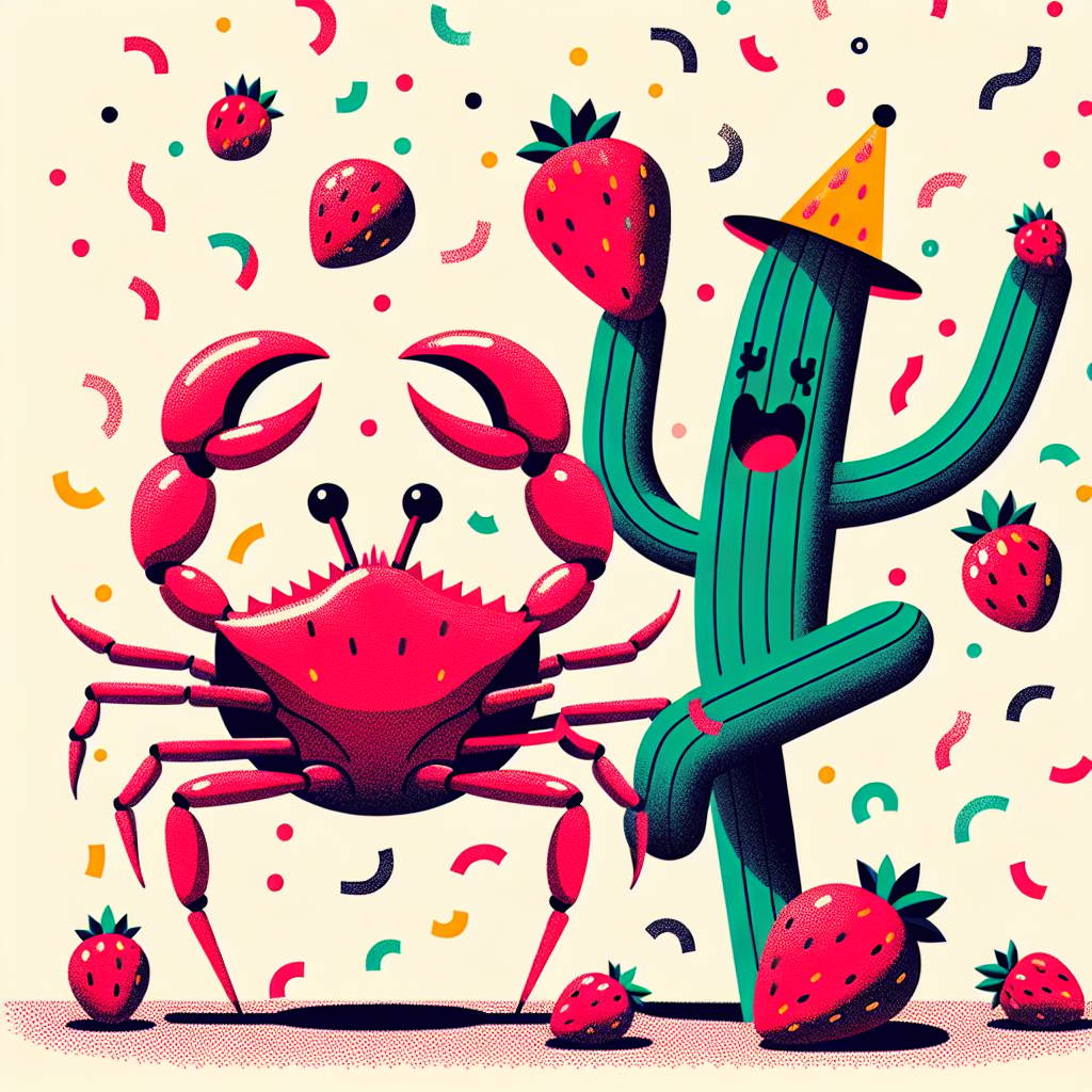 4) Birthday AI Generated Card - Crab, Strawberry , and Cactus