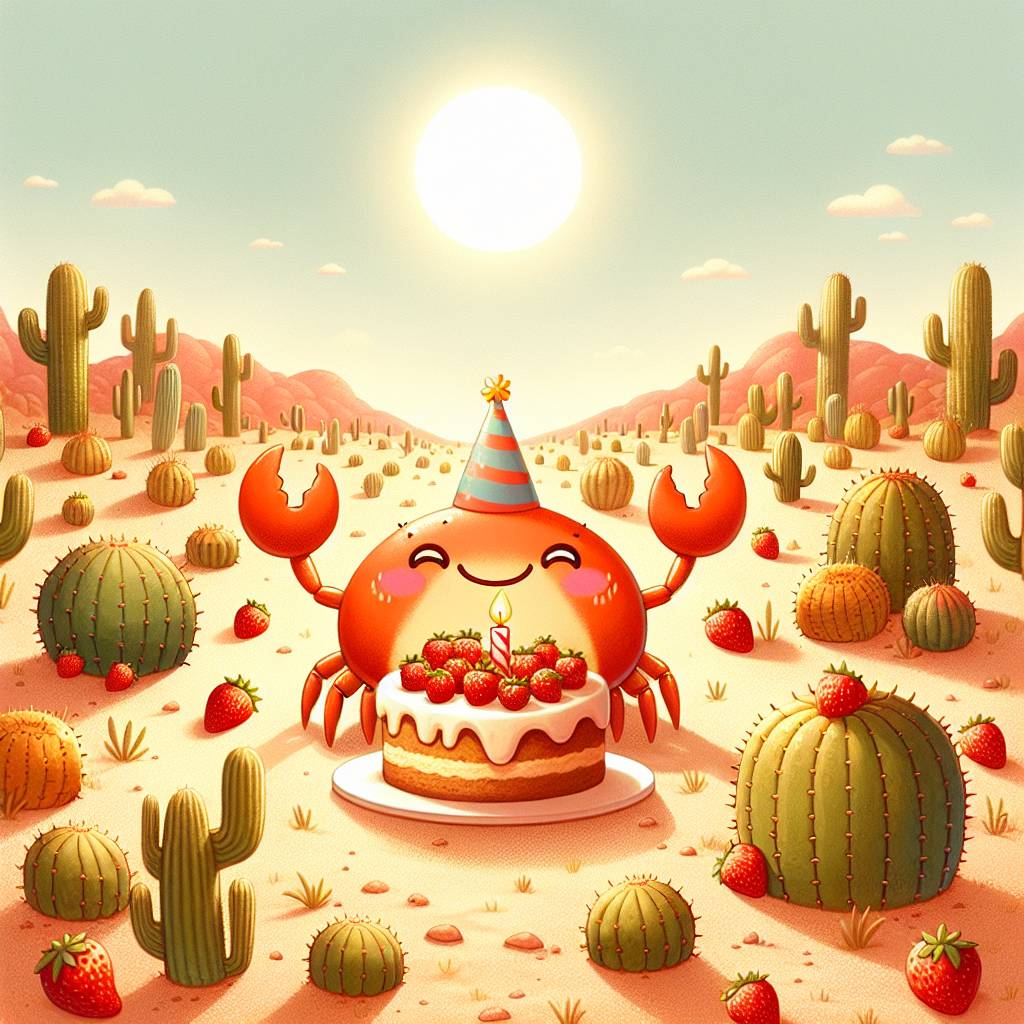 1) Birthday AI Generated Card - Crab, Strawberry , and Cactus