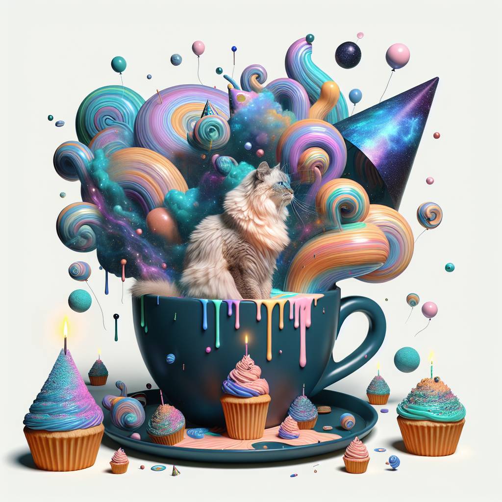 2) Birthday AI Generated Card - Tim Hortons, and Cat (f48de)