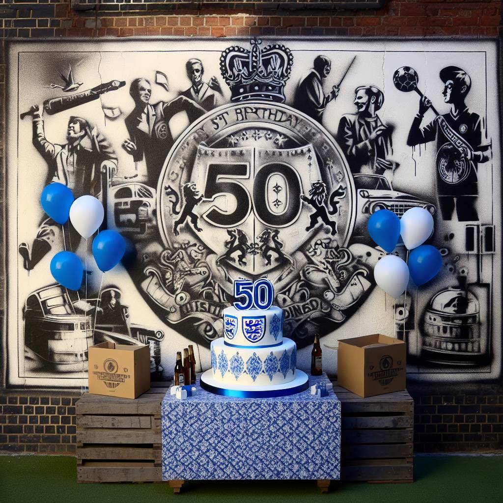 2) Birthday AI Generated Card - 50th Birthday, Tottenham Hotspur, Cake, and Banksy (655a0)