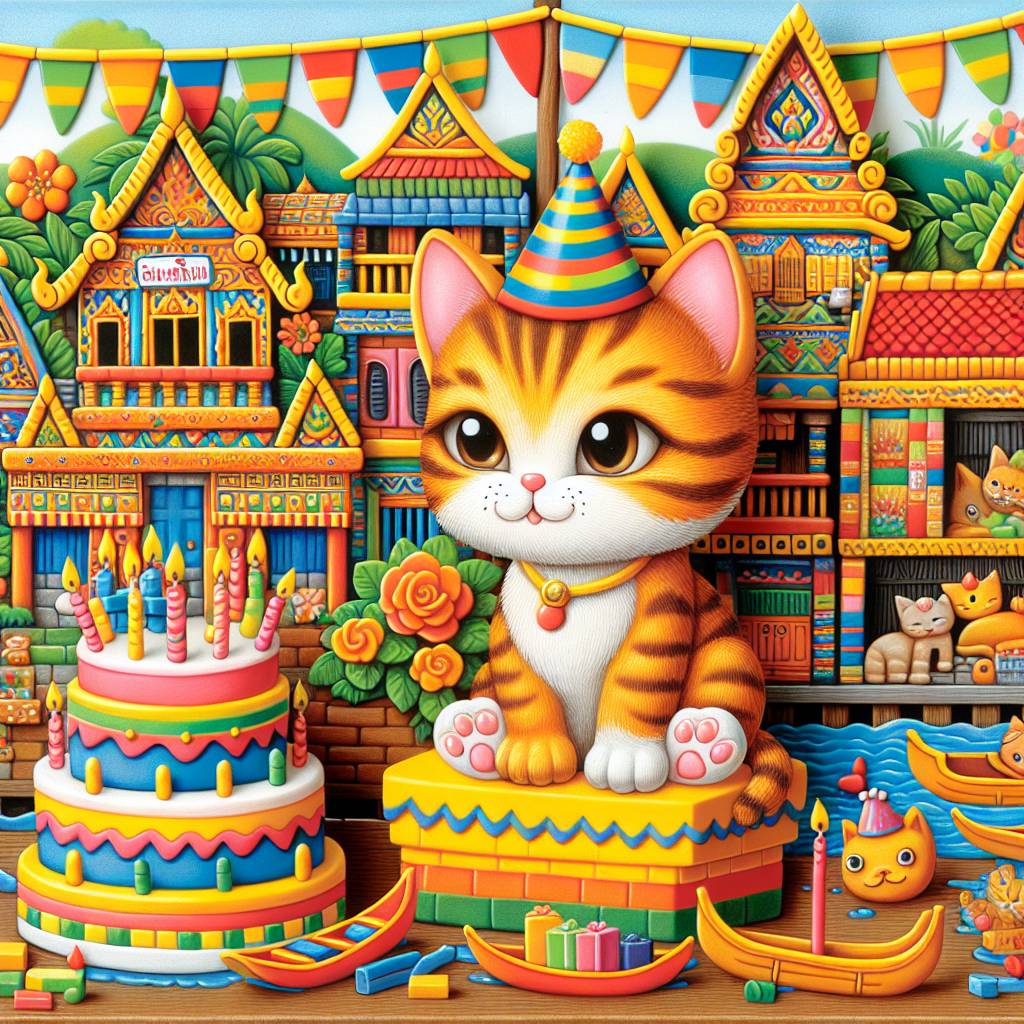 1) Birthday AI Generated Card - Ginger cat, Lego, Thailand , Nike, and Pride  (dc9b3)