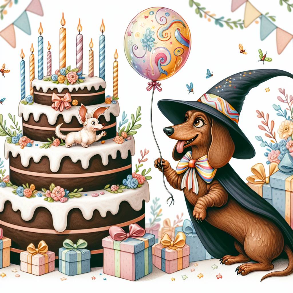 2) Birthday AI Generated Card - Dachshund , Maleficent , and Cake (88d7a)