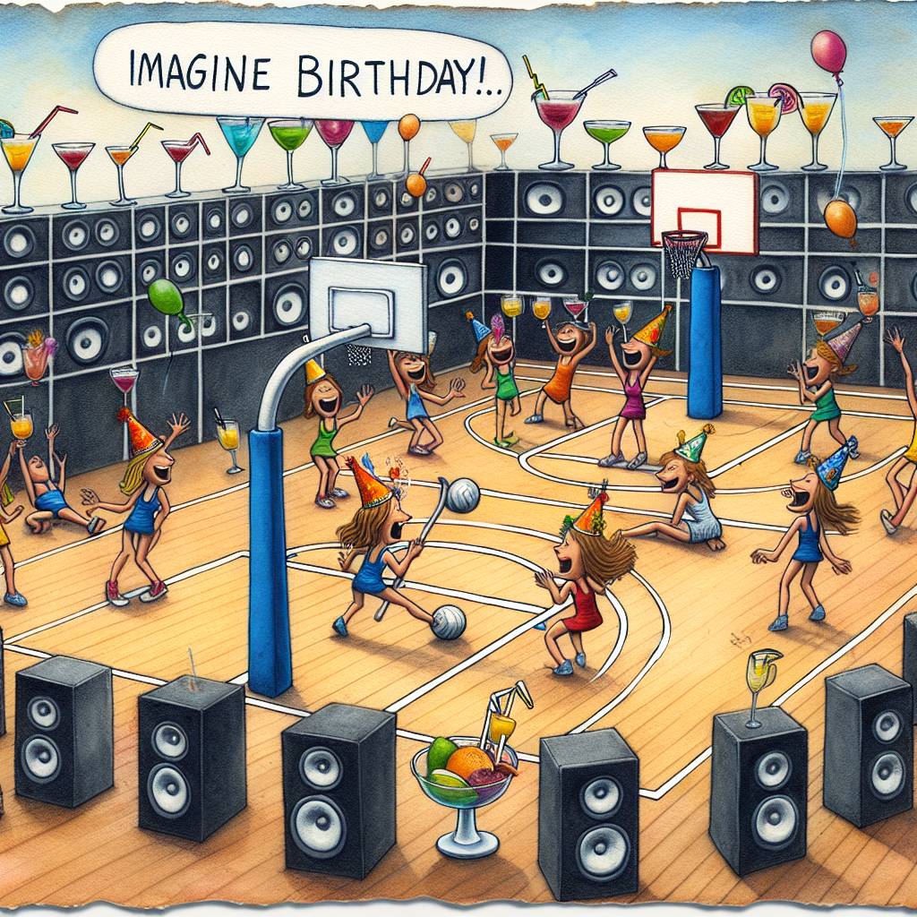 2) Birthday AI Generated Card - Netball, Cocktail, and Music (13cce)