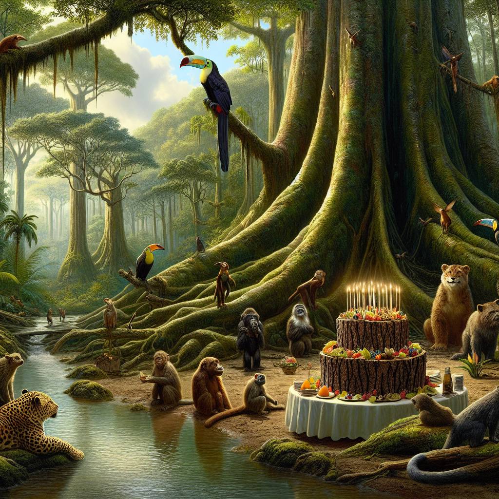 2) Birthday AI Generated Card - Rainforest , Animals, and Birthday party  (23bff)