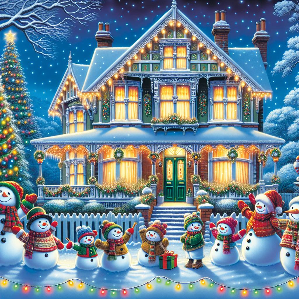 3) Christmas AI Generated Card - Victorian Christmas snow scene, Snowman, and Merry Christmas Crewe Clean Team (362c4)