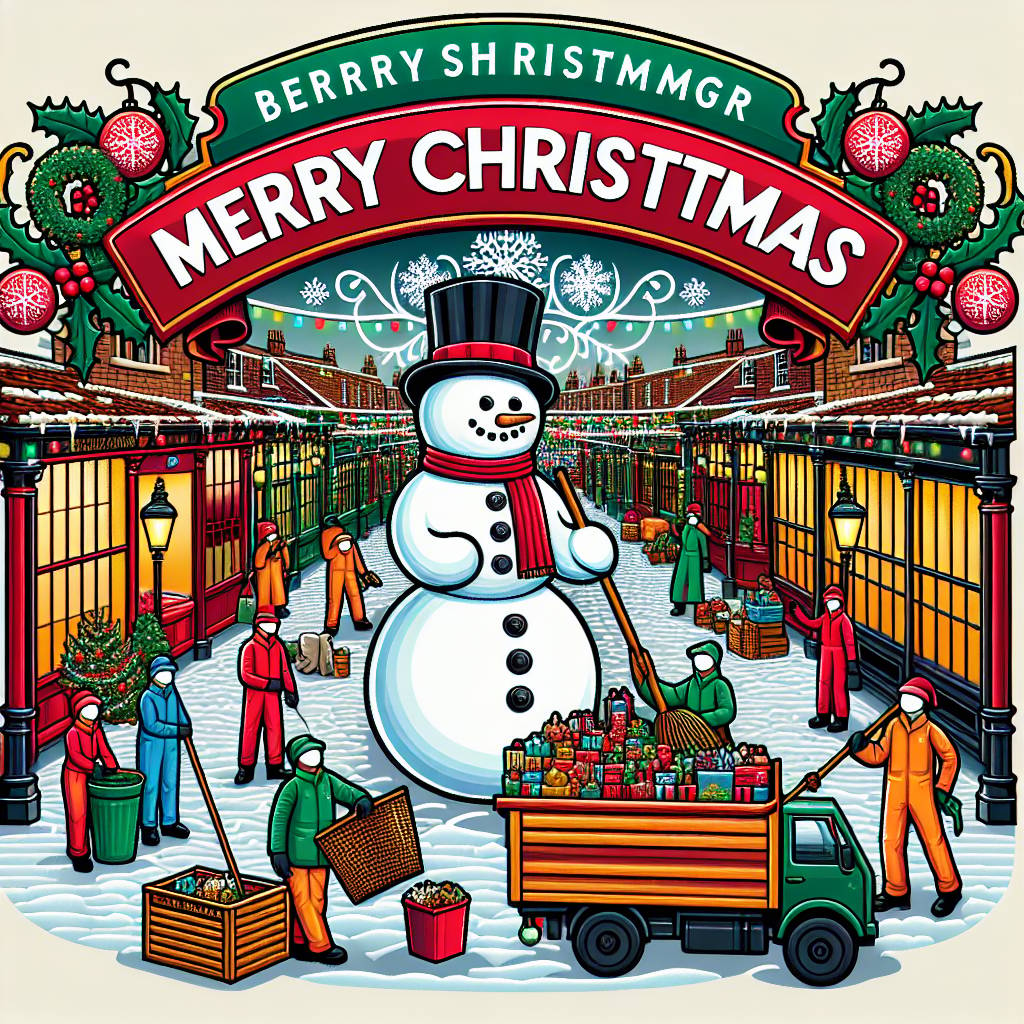 2) Christmas AI Generated Card - Victorian Christmas snow scene, Snowman, and Merry Christmas Crewe Clean Team (54ef5)