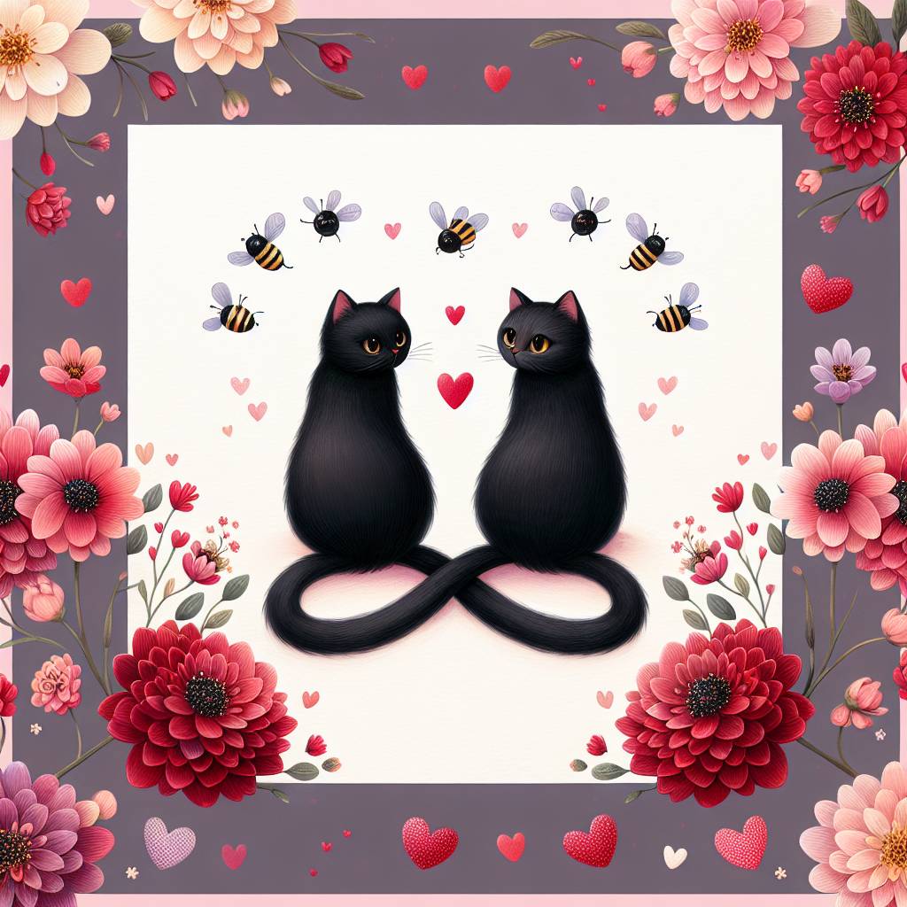 2) Valentines-day AI Generated Card - 2 black cats, and St bees (d96ba)