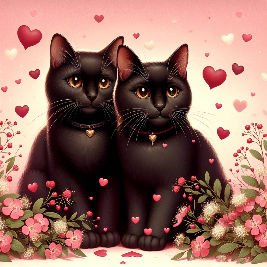 1) Valentines-day AI Generated Card - 2 black cats, and St bees (b676b)