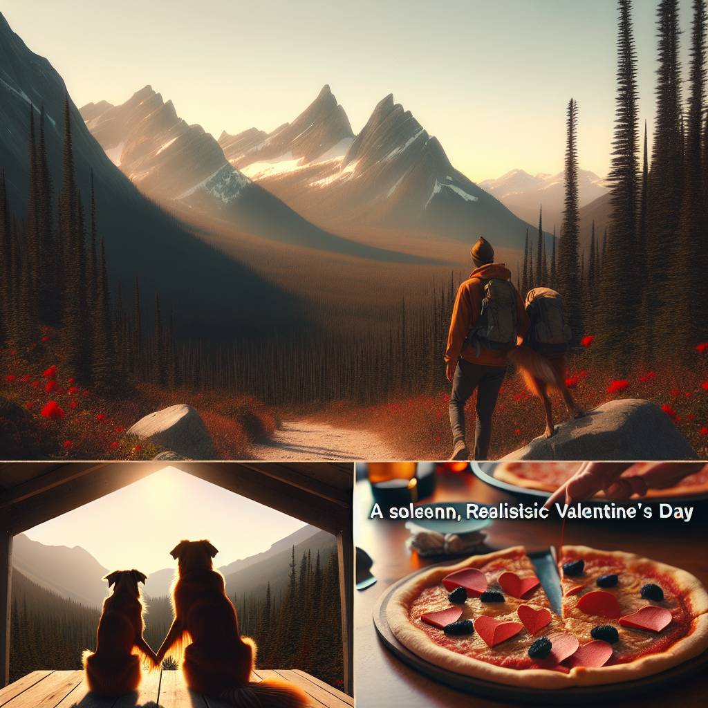 1) Valentines-day AI Generated Card - Mountains and forests, trail running, climbing, duck-tolling retriever, pizza (f6238)