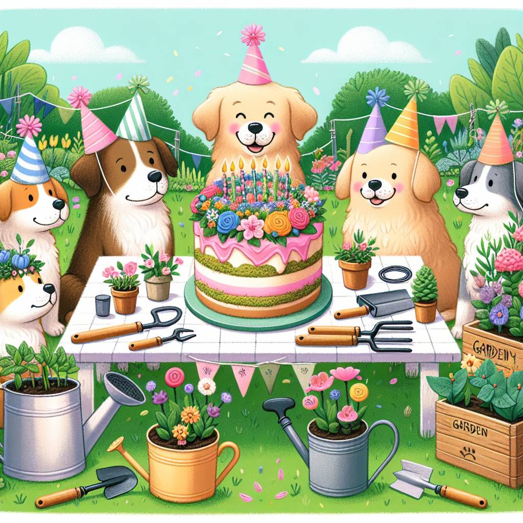 2) Birthday AI Generated Card - Dogs, Cake, and Gardening (d5ed5)