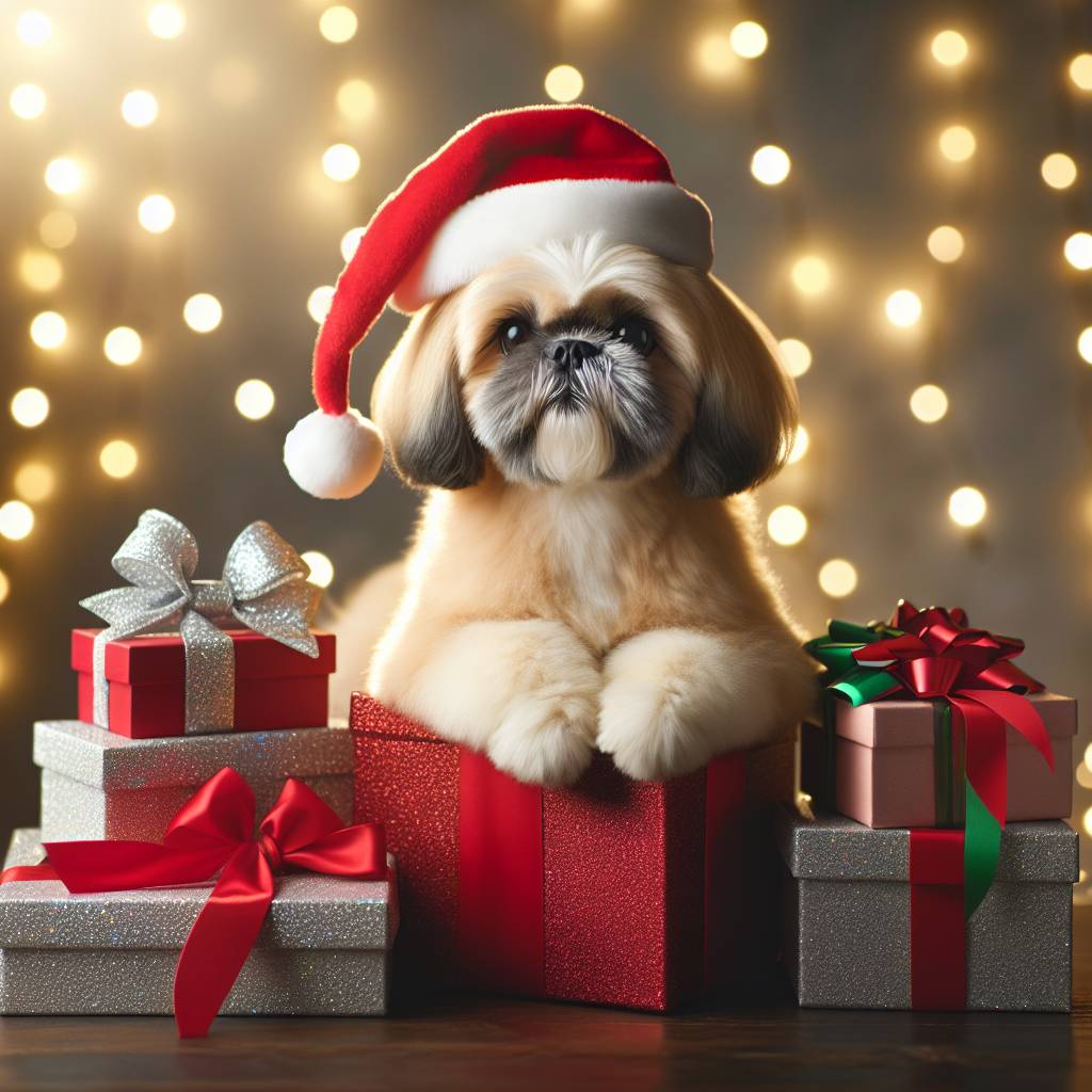 3) Christmas AI Generated Card - Beige Shih Tzu dog (ac326)