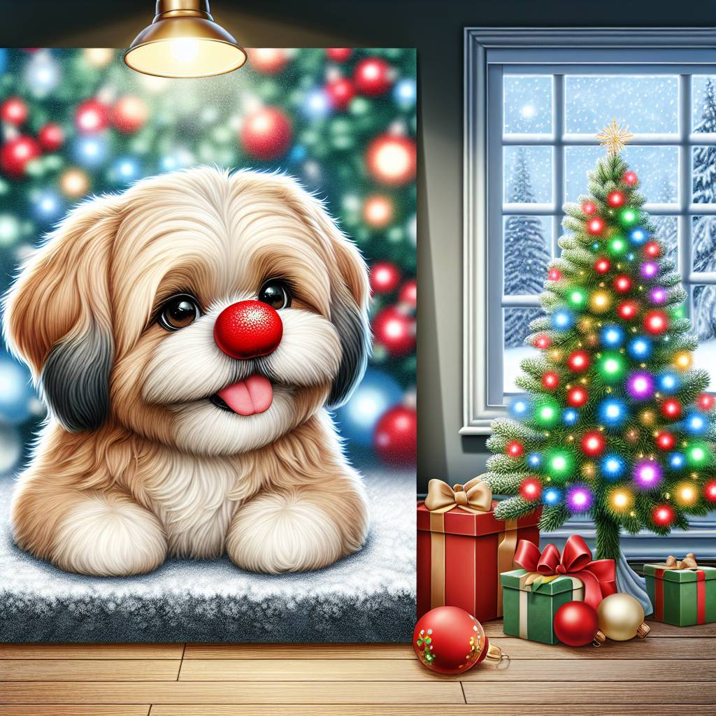 1) Christmas AI Generated Card - Beige Shih Tzu dog (47b38)