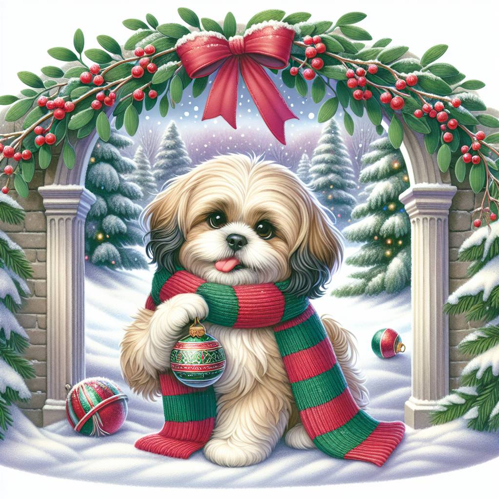 2) Christmas AI Generated Card - Beige Shih Tzu dog (afc97)