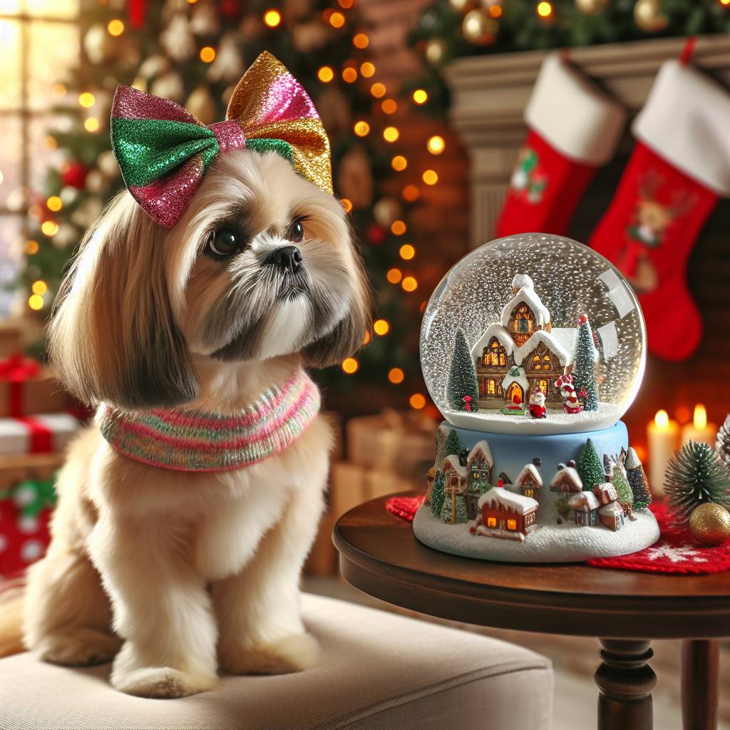 4) Christmas AI Generated Card - Beige Shih Tzu dog (04237)