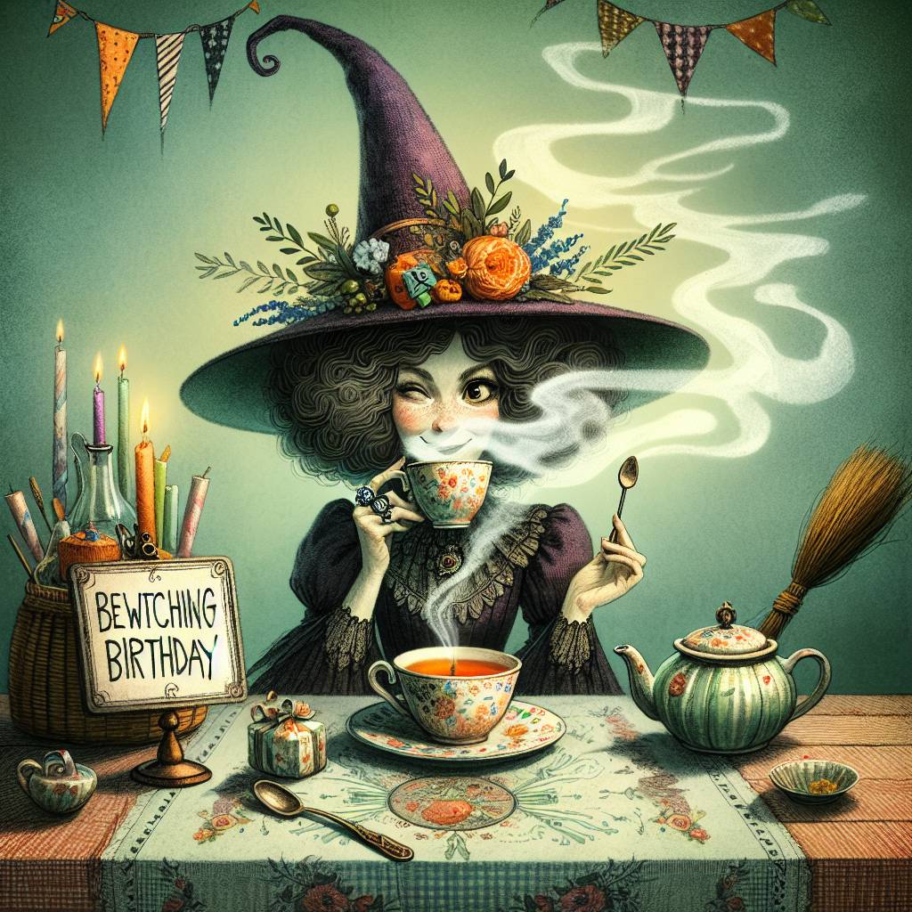 2) Birthday AI Generated Card - Witch, Sex, and Tea (6666c)