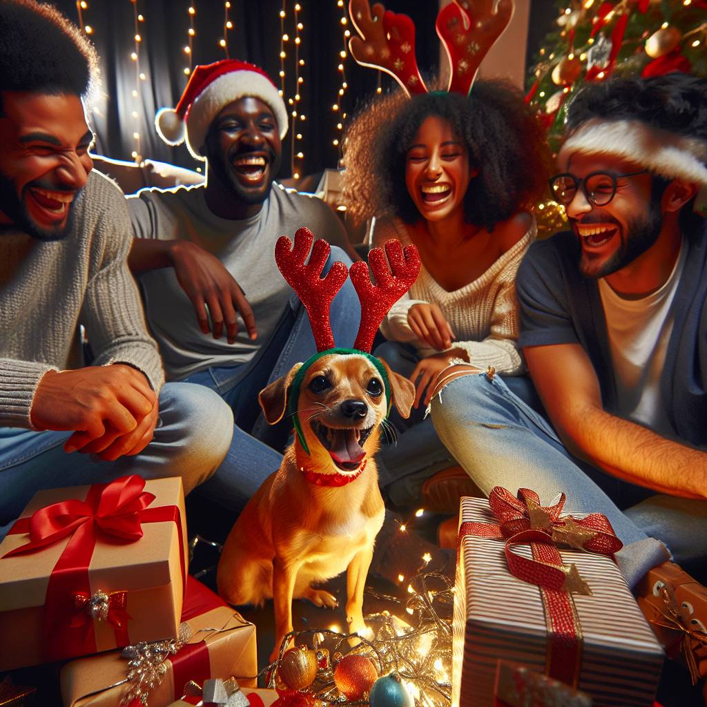 2) Christmas AI Generated Card - Dog, Jewellery, and Friends (669a7)