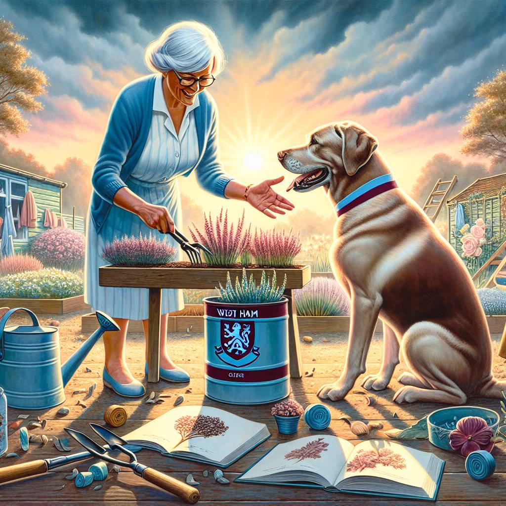 2) Fathers-day AI Generated Card - West ham, Teaching, Tending allotment, Maggie, his wife, and His labrador, ellie (13d15)