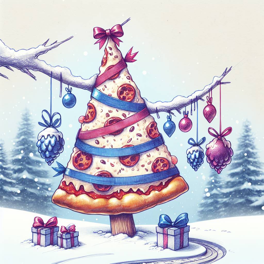 1) Christmas AI Generated Card - Pizza, FC Barcelona, and Pirulines (8844a)