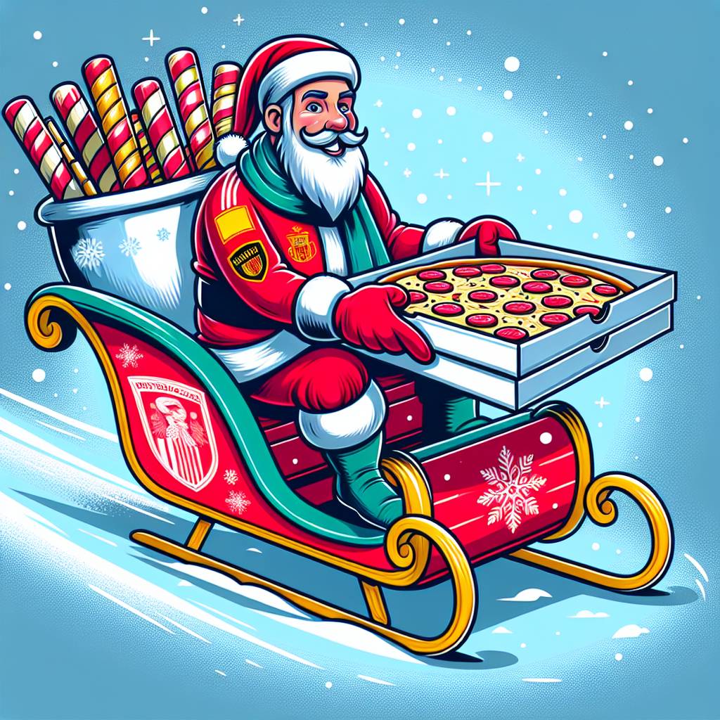 2) Christmas AI Generated Card - Pizza, FC Barcelona, and Pirulines (eac14)