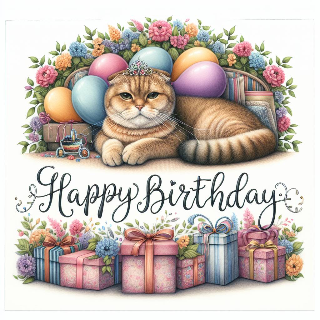 4) Birthday AI Generated Card - Scottish Fold Birthday Cards (ad996)