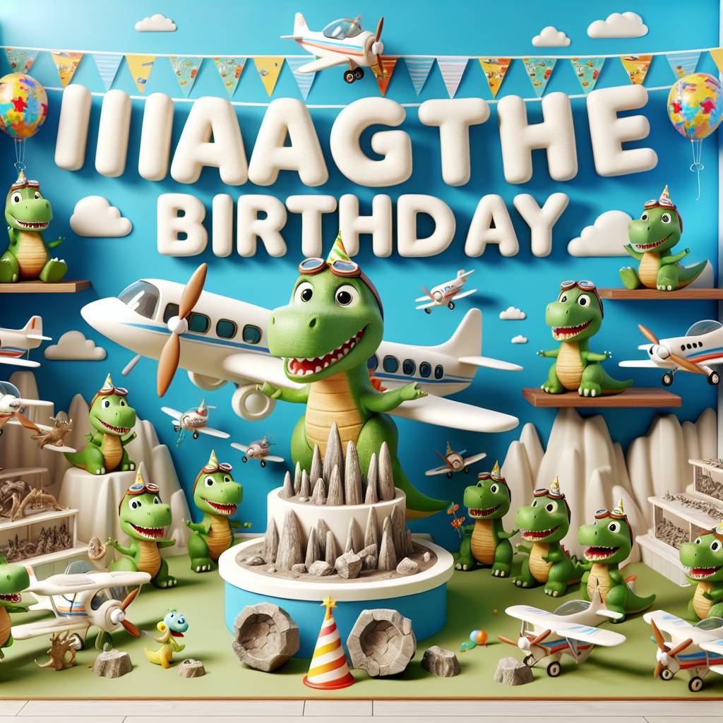 2) Birthday AI Generated Card - Dinosaur fossils , and Model planes (77d1f)