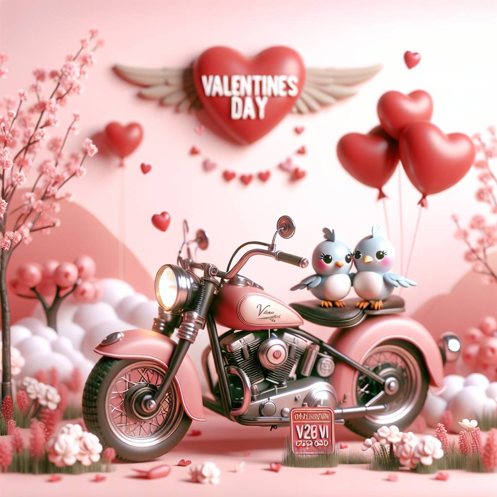 1) Valentines-day AI Generated Card - Harley Davidson motorbike registration V2 ODD (e5d62)