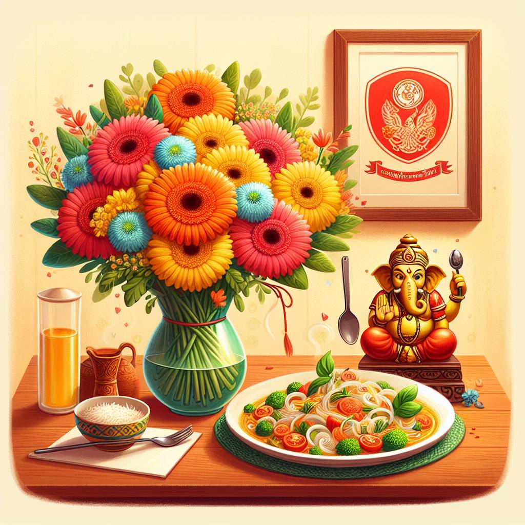 1) Mothers-day AI Generated Card - Gerberas, Liverpool FC, Thai food, and Ganesh (ef2a3)