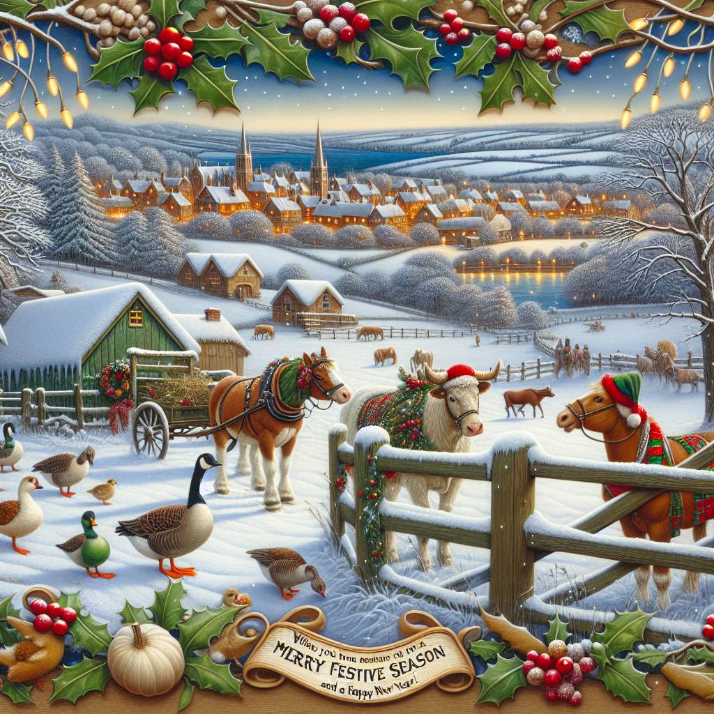 1) Christmas AI Generated Card - Countryside, Greenbelt, Village, Local, and Farm (556b1)