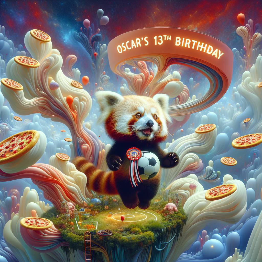 2) Birthday AI Generated Card - Red Panda playing soccer, Napoli, SSC Napoli, 13th birthday Oscar, Pizza, and PS5 (a7eaf)