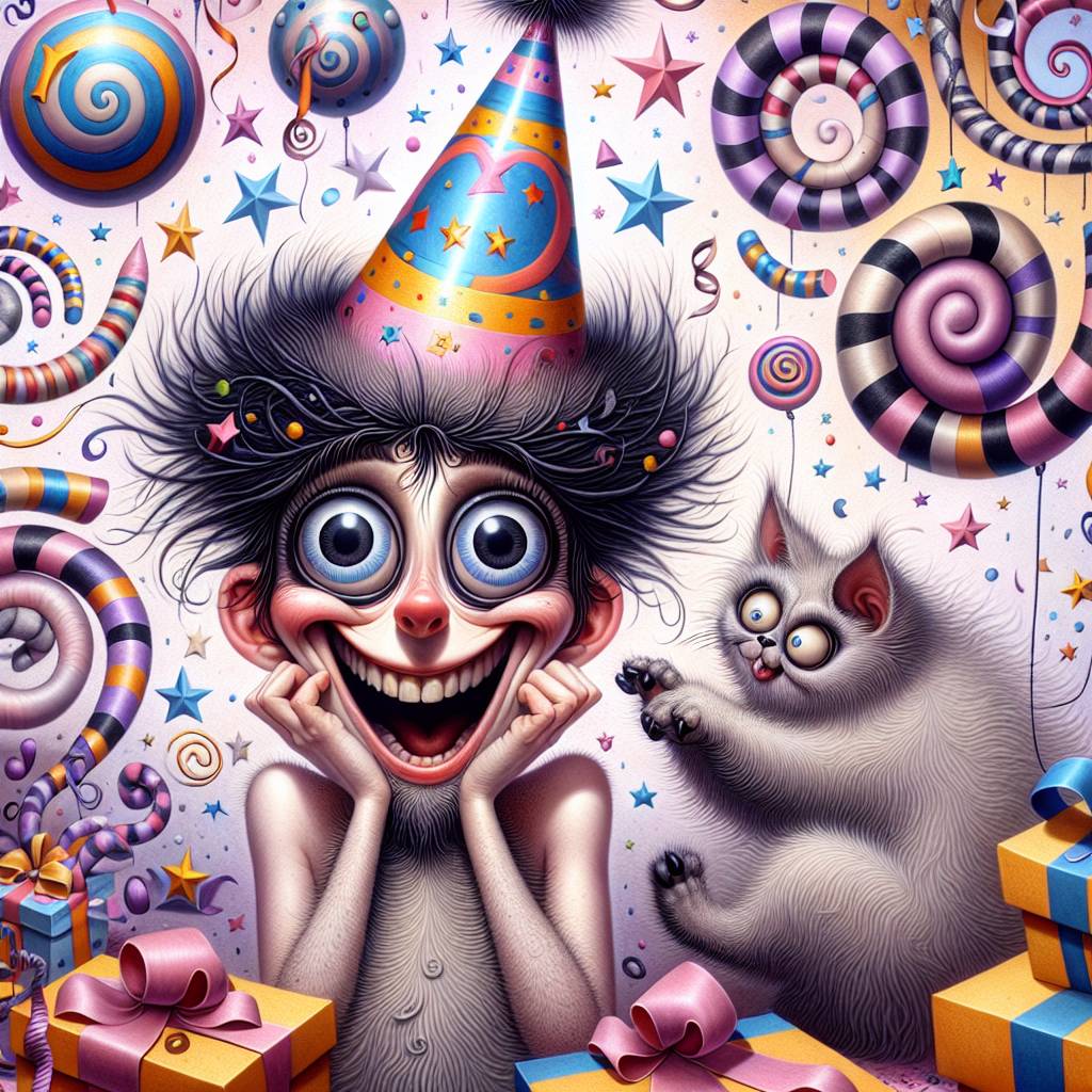 2) Birthday AI Generated Card - Robert Smith wearing a party hat and holding a fluffy cat (fe6a4)