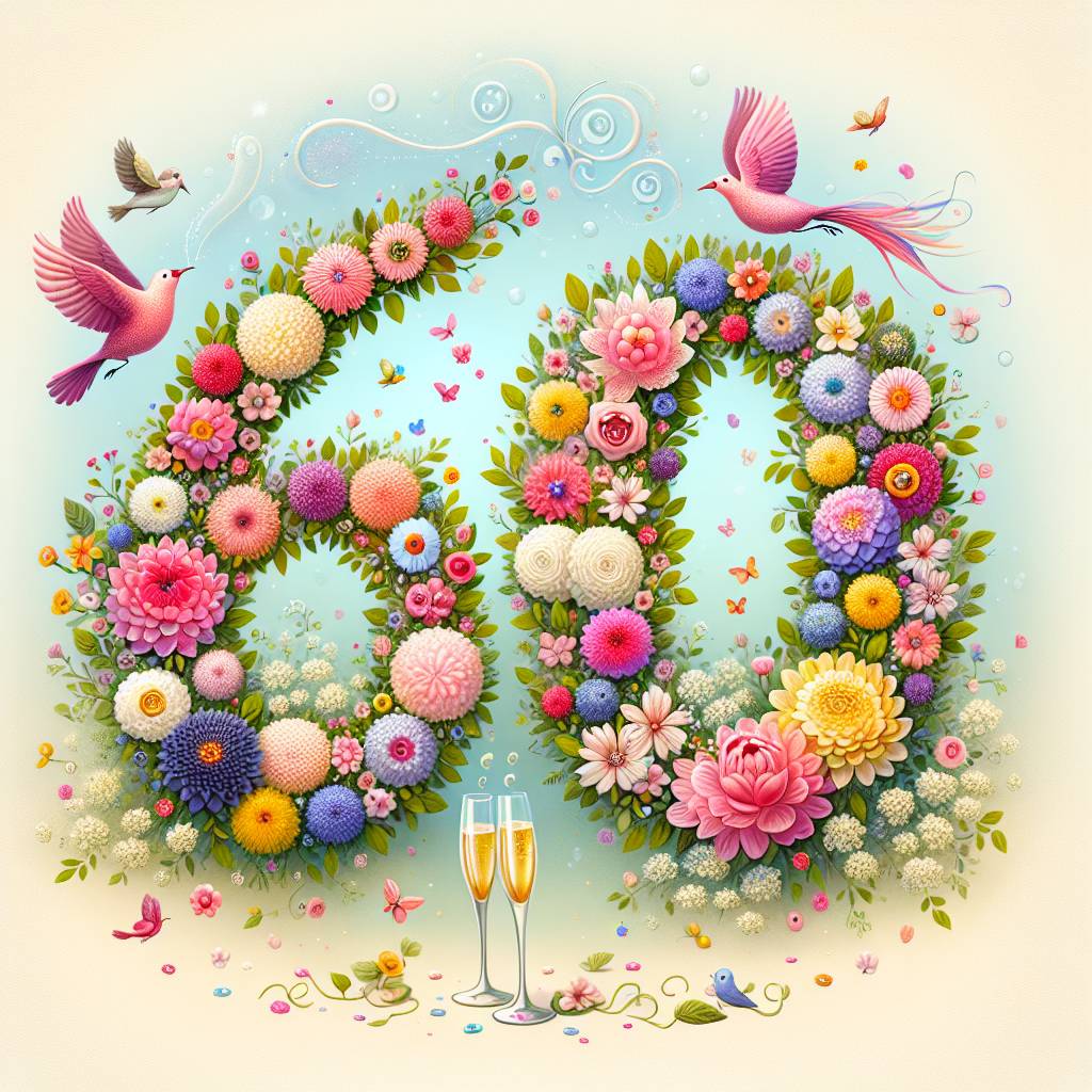 1) Birthday AI Generated Card - 60, Flowers, Birds, and Champagne (c6eeb)