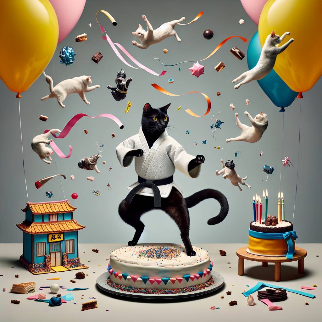 2) Birthday AI Generated Card - Black cat kung fu (a7cd4)