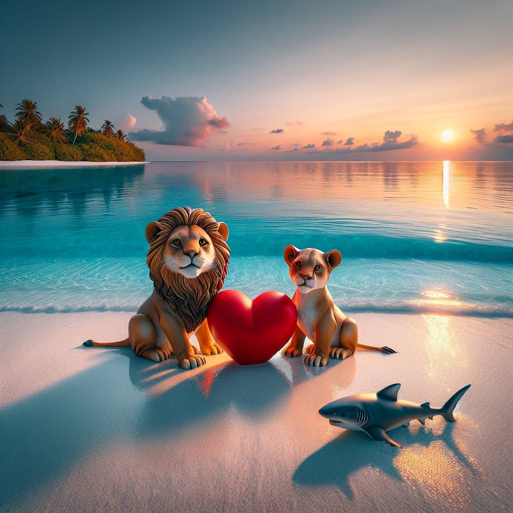 1) Valentines-day AI Generated Card - Lion, Red, Maldives  , and Shark (2d5b4)