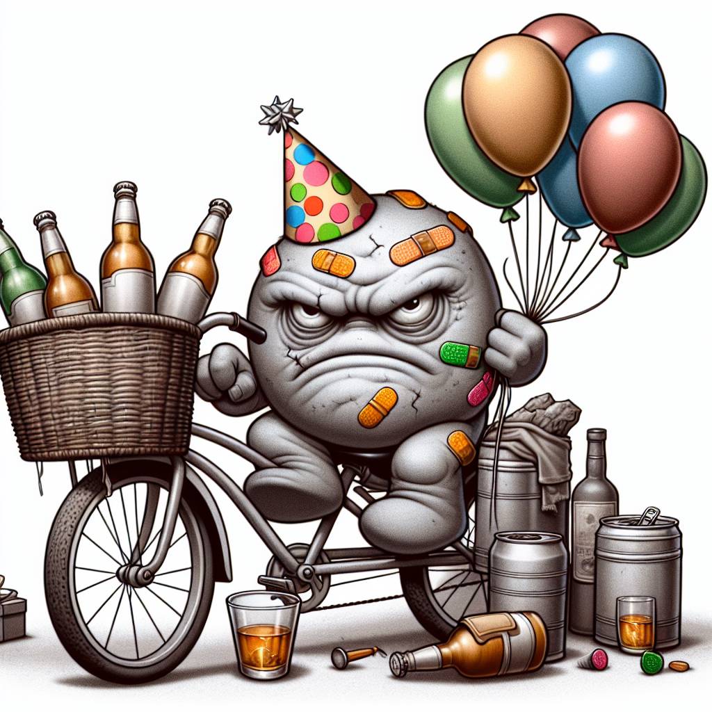 2) Birthday AI Generated Card - Cycling, Beer, Whiskey , Injured, Grey, and Grumpy (94c1c)